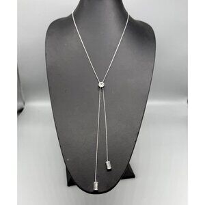 WHBM Silver-Tone Lariat Necklace Clear Crystal Accents
